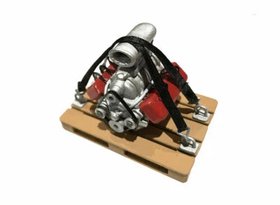 Motore 1/18 V8, cinghie, anello a D, pallet per diorama garage NON VERNICIATO  - Immagine 1 di 4