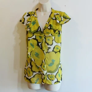Worthington Damen transparente Bluse Top Gr. M gelb Blumen Rüschen Karriere - Bild 1 von 8