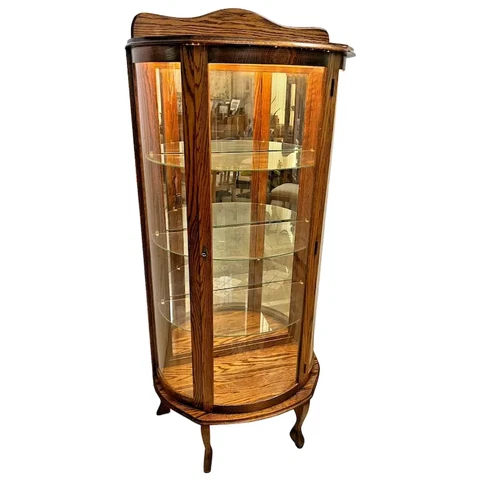 Curio China Cabinet Curved Locking Glass door Three adjustable shelves Lighted Cover