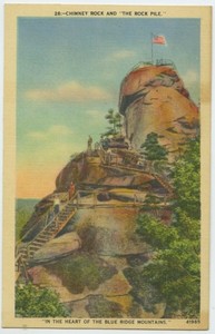Western North Carolina Chimney Rock and The Rock Pile Vintage Postcard NC Linen