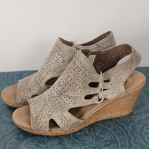 Rockport Beige & Green Print High Wedge Cork Sandals 7 - Picture 1 of 16