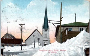 STEADMAN AVENUE escena callejera NOME, Alaska AK escena de invierno - Postal - Imagen 1 de 2
