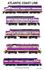 Poster Atlantic Coast Line Viola Locomotive 11"x17" firmato Andy Fletcher - Foto 1 di 1
