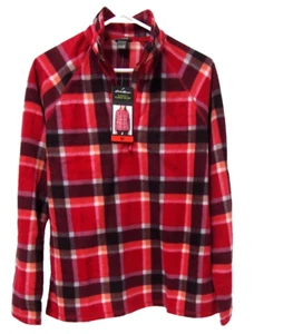 Neu mit Etikett Eddie Bauer Damen Fleecejacke M 1/4-Reißverschluss Pullover pink lila kariert - Bild 1 von 5