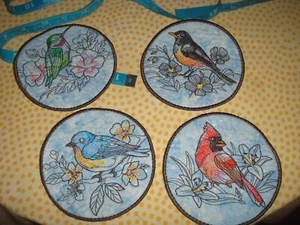 Custom drink coasters - 4 bird-themed quilted cotton discs - Picture 1 of 6