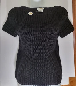 Talbots Top 100% Silk Womens Sz M Black Short Sleeve Knit Sweater Casual Office - Picture 1 of 12