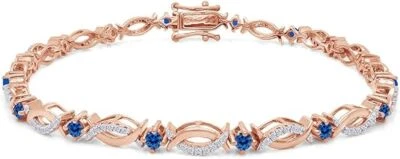 Pulseira Link simulada topázio azul feminina folheada a ouro 14K prata esterlina - Imagem 1 de 4