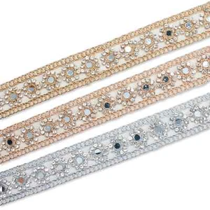 1 Inch Metallic Floral Mirror Rhinestone Corded Mesh Trim By The Yard - Picture 1 of 8