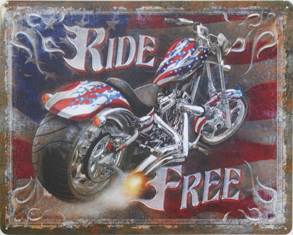 Letrero de metal de hojalata EE. UU. motociclista paseo libre HD Harley Davidson bicicleta motocicleta personalizada BMW Foto 1 de 1
