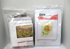 Cross Stitch Kits Watercolor Sunflower & Peaceful Valley Preprinted Fabric - Picture 1 of 6