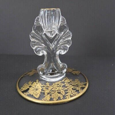 Glass Candle Holder Silver City Flander Floral Clear Gold 22k Overlay 5.5  • 12.75€