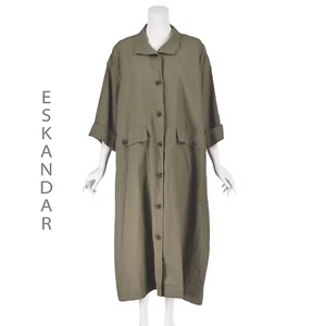 ESKANDAR Vintage Mossy Green Linen Oversized Duster or Shirt Dress OSFM NWOT - Picture 1 of 9
