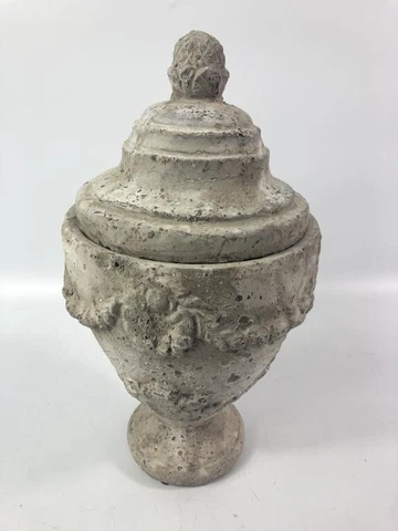2 Classical Lidded Urns Pair of Two  13” And 15”Terracotta Jardinieres Concrete Cover