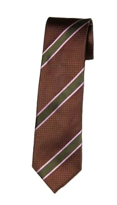 Corbata de seda a rayas Ben Sherman Repp marrón verde rosa para hombre nueva sin etiquetas Foto 1 de 2
