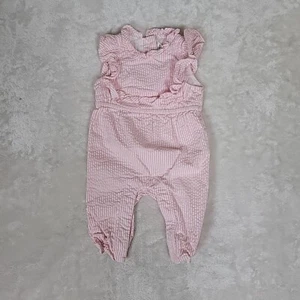 Janie & Jack 0-3 Monate 1-teilig rosa & weiß Streifen Baby Mädchen ärmellos Rüschen - Bild 1 von 9