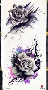 JUEGO de tatuaje temporal rosas negro resistente al agua flores de una sola vez rosa - Imagen 1 de 2