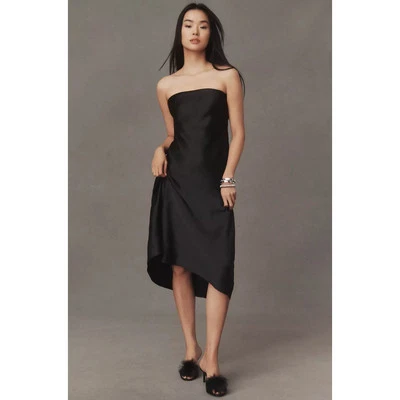 Платье BHLDN Isla атласное миди без бретелек черное без рукавов Anthropologie размер L - Изображение 1 из 4