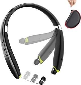 Bluetooth Headphones, Upgraded Foldable Wireless Neckband Headset with Black - Picture 1 of 7