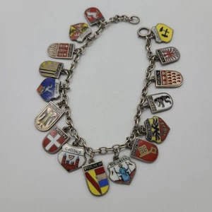Germany Austria 835 & 925 Sterling Silver Enamel Charm Bracelet 16 Charms Vtg - Picture 1 of 11