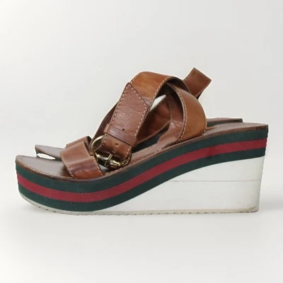 Gucci Women’s Platform Stripe Sandal Brown Leather 6 US / 36 EU - Image 1 of 4