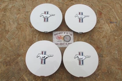 1991-93 FORD MUSTANG CENTER CAPS TRI-BAR PONY WHEELS OEM F3ZC-1A096-BA SET WHITE - Image 1 of 4