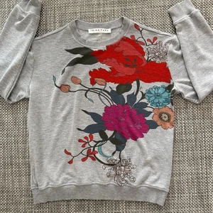 TRINA TURK Stretch Jersey Blumen Sweatshirt Pullover Oberteil rot rosa blau grau S - Bild 1 von 4