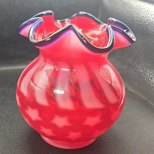 Cranberry White Blue Stars And Stripes Vase 5" Tall 4" Wide Patriotic Glass - Picture 1 of 11
