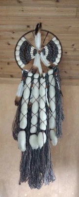 Mandala de lana vintage nativos americanos tonos marrones atrapasueños extra grande  Foto 1 de 3