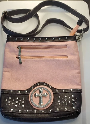 Pink and Brown purse and Wallet set with decorative cross and jewels - Image 1 of 4