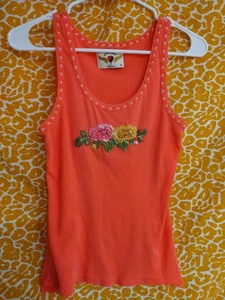 Womens pink vintage Twisted Heart floral rose sequin embellished tank top size M - Picture 1 of 7