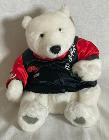 Dale Earnhardt Coca-Cola NASCAR White Teddy Polar Bear with Black Racing Jacket Cover