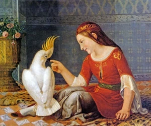 PORTRAIT STATYRA LIVIDOSTRO COCKATOO PARROT GIRL PAINTING JULES S-WAGNER REPRO - Picture 1 of 3