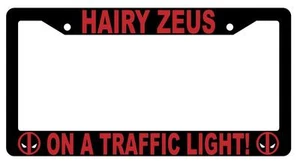 Black Hairy Zeus On A Traffic Light! License Plate Frame Auto Accessory Deadpool - Picture 1 of 1