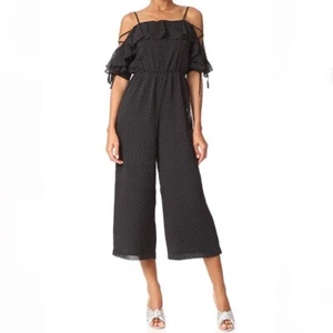Club Monaco Kymbrah Polka Dot Ruffle Cropped Wide Leg Jumpsuit - Size 0 - Picture 1 of 5
