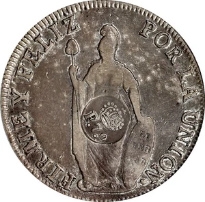 1832-34 PHILIPPINEN FERDINAND VII C/M 1833 PERU 8 REALES PCGS SS/VZ DETAILS - Bild 1 von 4