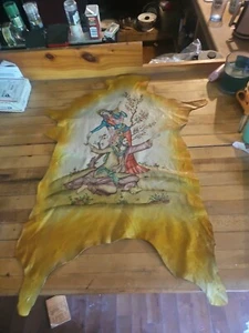 Seltene Vintage persische Handmalerei Leder ca. 3'x2' Lammfell Rarität - Bild 1 von 18