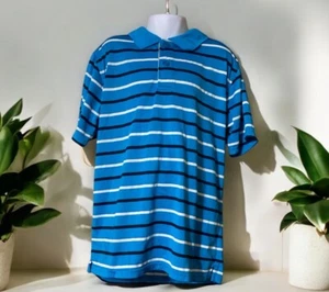 Boys George Blue Striped Polyester Pullover Polo Shirt Sz L(10/12) - Picture 1 of 6