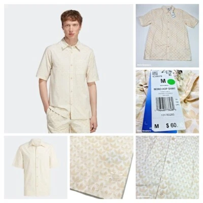 Camisa Adidas M Masculina com Botões - Bege Branco - Golfe Trefoil Algodão - IC8879 Nova - Imagem 1 de 4