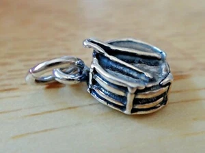 Sterling Silver 3D Small 13x8mm Drum & Sticks Music Instrument Charm  - Picture 1 of 8