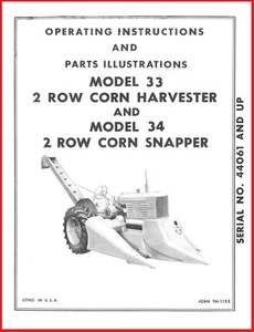 Allis Chalmers Model 33 & 34 2 Row Corn Harvester Snapper Owners Manual AC Parts - Picture 1 of 14