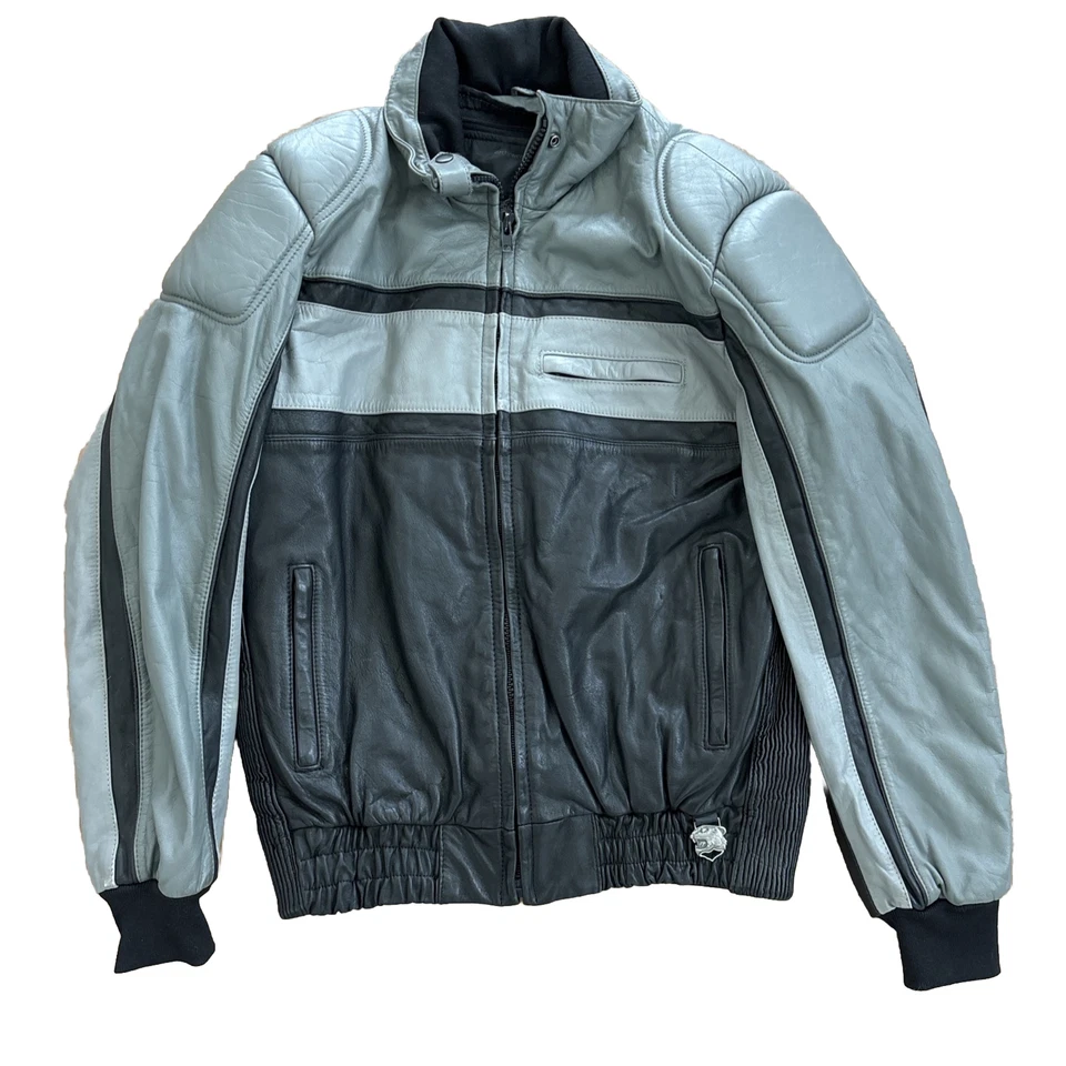 复古 Arcticwear 北极猫皮革衬垫雪地摩托赛车夹克 男式 M  — 第 1/4 张图片