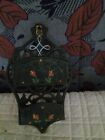 Vintage 6" Wall Mount Match Box Cast Iron  With Painted Flowers