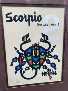 vintage 1970s Jean Nerfin Scorpio zodiac signed framed seriagraph art print - Picture 1 of 8
