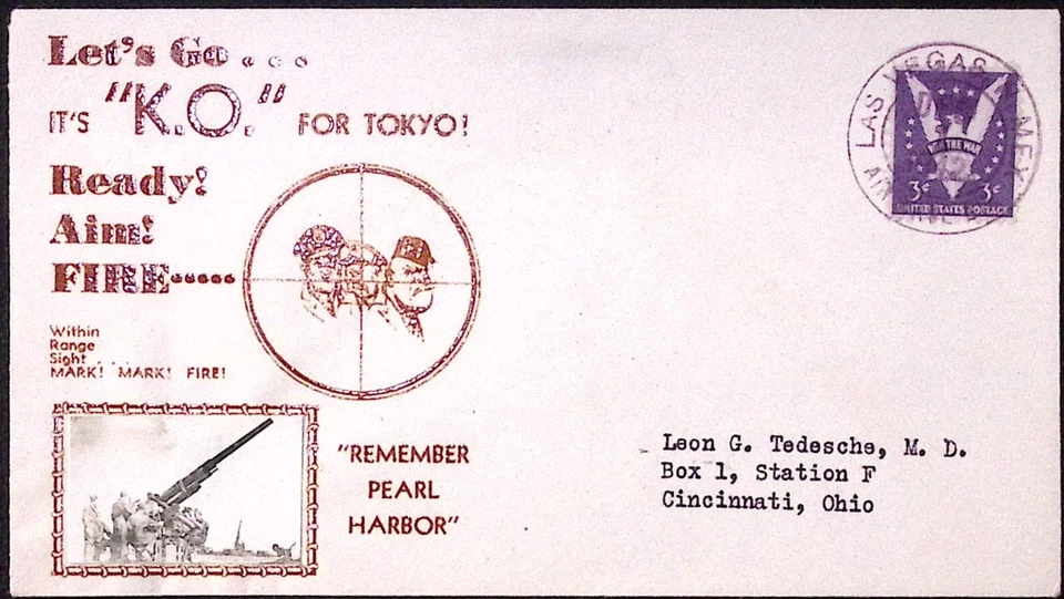 1942 WW2 Pearl Harbor Let's Go Army It's K.O. for Tokyo Ready Aim Fire Cover - Image 1 of 2