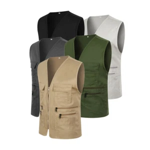 Mens Multi-Pocket Outdoor Vest Fishing Hiking Photography Waistcoat JacketTO_$m - Picture 1 of 16