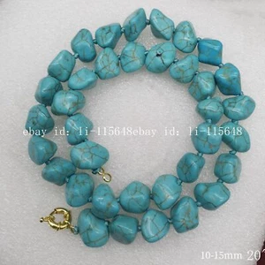 Glamorous Natural 10-15mm Blue Turquoise Irregular Gemstone Bead Necklace 20Inch - Picture 1 of 12