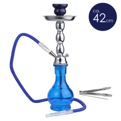 Wasserpfeife Shisha Nargile Set ca.42cm Debdou 1 Schlauch Hookah blau Glas  - Bild 1 von 4