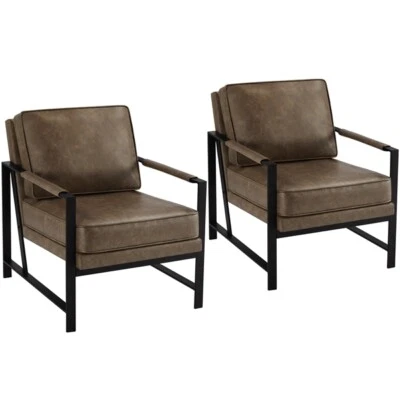 Upholstered Faux Leather Lounge Chair Set of 2 Accent Chair Reading Arm Chair - Image 1 of 4