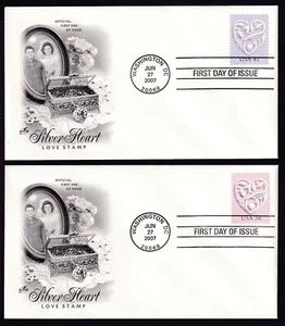 2007 Wedding Pink Hearts Sc 4151 4152 FDCs 41c 58c with ArtCraft cachets - Picture 1 of 1