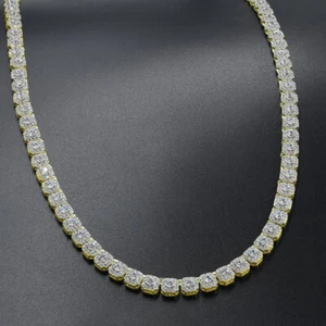 Yellow Gold Finish Ice Cube Cluster Square Tennis Links Custom Chain 5mm /18~22" - Picture 1 of 5